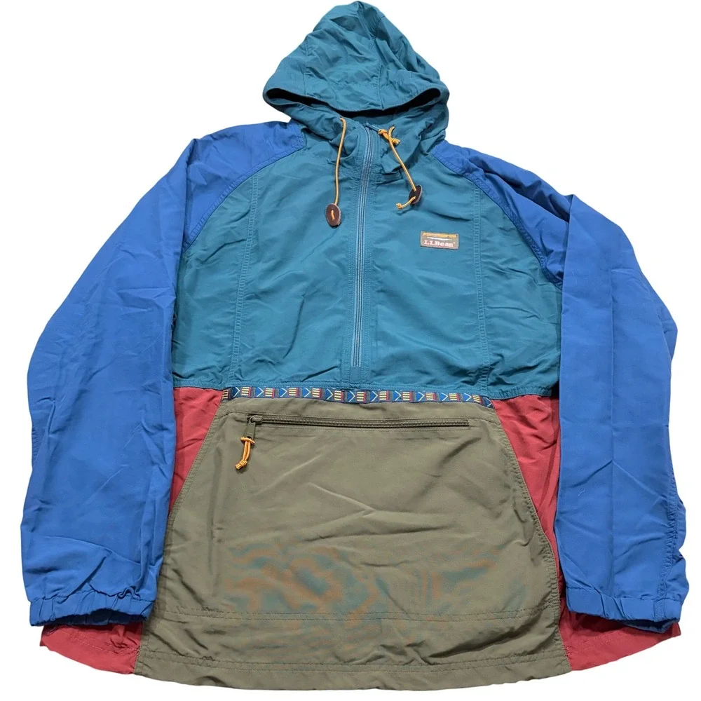 LL Bean Mountain Classic Anorak Multi Color Block Hooded Jacket Mens XXL